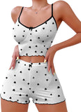 Hilinker Womens Graphic Print Ribbed PJ Set Crop Cami Tops and Shorts Cute Pajamas Set