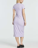 Real Essentials 3 Pack: Women's Ribbed Jersey Crew Neck Short Sleeve Midi Length Dress with Side Slit