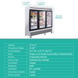 72 Cu.Ft Triple-Door Stainless Steel Commercial Reach-In Display Refrigerator (SAK26394)