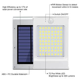 72 LED Solar Motion Sensor Lights Solar Wall Light