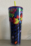 Starbucks Floral & Leaves Purple Plastic Tropical Cold Cup 24Oz