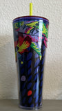 Starbucks Floral & Leaves Purple Plastic Tropical Cold Cup 24Oz