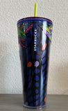 Starbucks Floral & Leaves Purple Plastic Tropical Cold Cup 24Oz