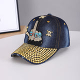 Men's And Women's Matching Metal Skull Embroidered Cap With Diamond-Studded Brim - A Unique Dark Style Flat Brim Hat Suitable For Streetwear And Casual Party Attire