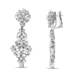 18K White Gold 9 1/2 Cttw Diamond Cluster Drop Dangle Clip-On Earrings (F-G Color, VS1-VS2 Clarity)
