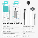 KP-238 Wired Earphones With In-Line Controls USB-C Connector Semi-In-Ear Design High Volume High Sound Quality Low Latency Gaming-Ready Hot-Selling Item In Stock