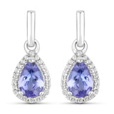0.85 Carat Genuine Tanzanite and White Topaz .925 Sterling Silver Earrings