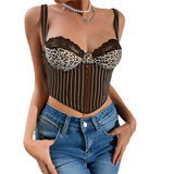 Womens Sexy Leopard-Print Lace Backless Camisole