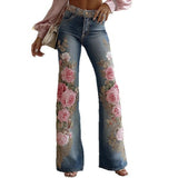 Womens Retro Printed Faux Denim Jeans