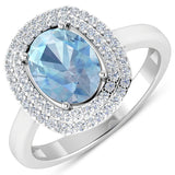 1.72 Carat Genuine Aquamarine and White Diamond 14K White Gold Ring