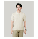 Men's Half-zip Ice Silk Knitted Lapel Vertical Striped Top