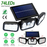 74 LEDs 3 Adjustable Solar Head Motion Sensor Flood Light