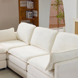 104' Plush Cloud 3 Seater Sofa: Modular 3 Seater Sofa + Ottoman with 22' Beige Chenille Cushions + 2 Throw Pillows - Compact Size for Apartment, Living Room, Bedroom (Beige)