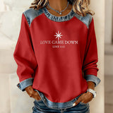Womens Casual Floral Denim Patchwork Hoodie Top