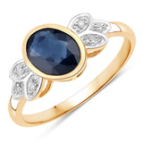 1.56 Carat Genuine Blue Sapphire and White Diamond 14K Yellow Gold Ring