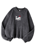 Womens Casual Sweatshirt With Print Cozy Hoodie For Fall Soft Wool Blend