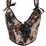New French-style Oil Painting Inspired Front-tie Fishbone Waist Cincher