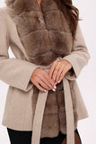Genuine Polar Fox Fur Virgin Wool Coat in Nude