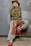 POL Floral Pattern Round Neck Balloon Sleeve Sweater