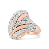 18K Rose and White Gold 1 7/8 Cttw Diamond and Gold Textured Dome Cocktail Ring (F-G Color, VS1-VS2 Clarity) - Size 6.5