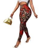 Womens Floral Print Stretchy Waist Leggings