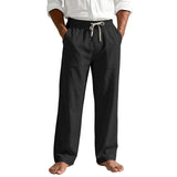 Mens Linen Casual Straight-Leg Trousers