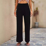 Womens High-waisted Ribbed Straight-leg Pants