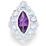 5.30 Carat Genuine Amethyst and Blue Topaz .925 Sterling Silver Ring