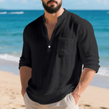 American Style Linen Long-sleeved Men's T-shirt