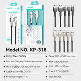 KP-318 Braided 65W Fast-Charging Data Cable Durable Overcharge Protection Type-C Compatible With Apple Android And Huawei