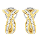 14K Yellow and White Gold 1/2 TDW "X" Shape Cross Over Diamond Hoop Earrings (I-J, I2-I3)