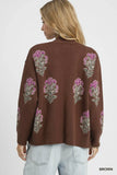 Umgee Single Flower Stem Jacquard Cardigan Sweater