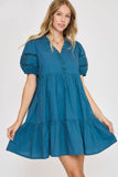 Umgee USA Full Size Lace Detail Puff Sleeve Mini Dress Plus Size