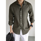 Mens Navy Blue Linen Fashionable Casual Shirt