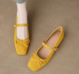 Soft Leather French Style Square Toe Mary Janes, Women 2026 Spring Bow Single Shoes With Single Strap, Daily Commute Flats