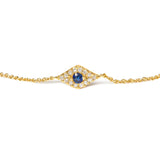10K Yellow Gold Blue Sapphire and Diamond Accent Evil Eye Station Link Bracelet  (H-I Color, I1-I2 Clarity) - Size 7"