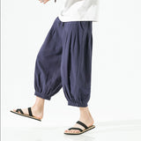 Mens Casual Cotton-Linen Wide-Leg Pants