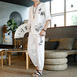 Chinese-style Mens Embroidered Cotton-linen Retro Loose-fit