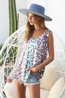BiBi Leopard Printed Jersey Knit Color Block Sleeveless