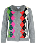 Ganni Grey Checked Cashmere Blend Cardigan Women