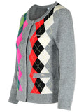 Ganni Grey Checked Cashmere Blend Cardigan Women
