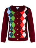 Ganni Burgundy Merino Wool Blend Check Cardigan Women