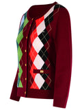 Ganni Burgundy Merino Wool Blend Check Cardigan Women