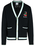 Casablanca 'Mountain Temple' Black Merino Wool Embroidered Cardigan Men