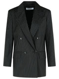 Max Mara 'Mattia' Black White Pinstriped Virgin Wool Blazer Women