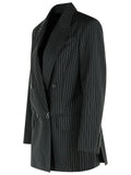 Max Mara 'Mattia' Black White Pinstriped Virgin Wool Blazer Women