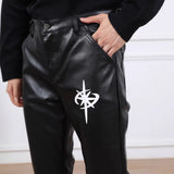Men's Loose Casual Faux Leather Wide-Leg Pants