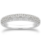 14k White Gold Triple Multi-Row Micro- Pave Diamond Wedding Ring Band