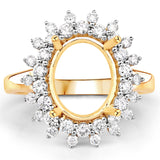 0.79 Carat Genuine White Diamond 14K Yellow Gold Semi Mount Ring - holds 11x9mm Oval Gemstone