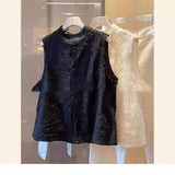 Womens Solid-Color Retro Loose-Fit New Chinese-Style Waistcoat Vests